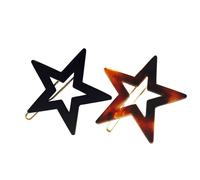 Parcelona French Twin Star - Juego de 2 pasadores para el pelo de acetato de celuloide con concha marr n y negro, con clip a presi n para ni as