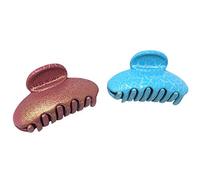 Parcelona Pinza francesa rosa mate y azul con patrón agrietado cubierto de resorte pequeño celuloide apretado, pinzas para el pelo, 2 piezas