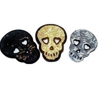 Parche bordado bordado con diseño de calavera mexicana con lentejuelas termoadhesivas, 8 x 5 cm, color negro, plateado y dorado