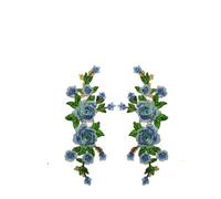 Parche bordado con apliques florales, Parches bordados de flores rosas for accesorios ropa Multicolor 32x13cm 2 piezas(SKY BLUE)