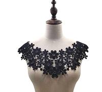 Parche bordado con flores y encaje, bordado, para costura, artesanía, disfraz, vestido de novia, color negro