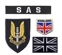 Parche bordado de bandera del Reino Unido con diseño de bandera británica especial SAS con texto en inglés "Military Who Dares Wins"