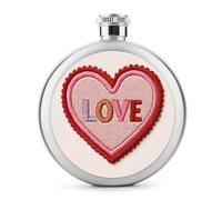 Parche bordado de corazón con palabra de amor de acero inoxidable para licor, botella de vino portátil de bolsillo redondo para bebida, 5 onzas
