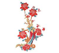 Parche bordado de flor de Fénix, apliques de tela de seda de nailon de estilo chino, parche de costura decorativo para ropa, equipaje, decoración del hogar, 26,4x13,8 pulgadas