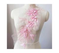 Parche bordado de flores y perlas - 46 x 21 cm, for coser, ideal for sombreros, ropa, manualidades, decoración de bodas y niños (1 unidad)(Light Pink)