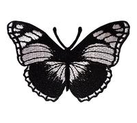 Parche bordado de mariposa, color blanco, plateado y negro, para planchar o coser en camiseta, pantalones vaqueros