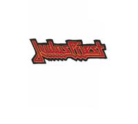 Parche bordado de oro rojo con texto en inglés "Judas Priest" para planchar
