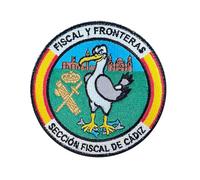 Parche Bordado Guardia Civil Fiscal Fronteras Sección Fiscal de Cádiz, Parche de 9 Cm, con enganche para mochila táctica y cazadora
