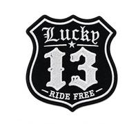 Parche bordado Lucky 13 Ride Free 10 cm - Parche termoadhesivo estilo motorista - Aplicación con plancha - Ideal para chaquetas, chalecos, vaqueros y mochilas (Lucky 13 Blanco)
