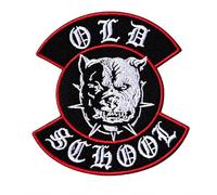 Parche bordado "Old School" 10 cm - Parche termoadhesivo con perro bulldog - Aplicación con plancha - Ideal para chaquetas, vaqueros, mochilas y chalecos moteros