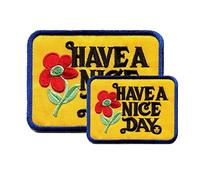 Parche bordado para coser o planchar, Parches para Ropa, diseño de flor con texto en inglés ''Have A Nice Day'', 2 unidades