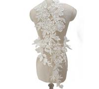 Parche Bordado Parche de flores de espejo con cuentas de algodón blanco roto de gran tamaño. Aplique de encaje for vestidos de novia en la parte delantera del pecho y la espalda, 78 x 38 cm.