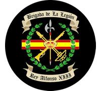 Parche Brigada de la Legión Rey Alfonso XIII. Redondo 7,6 cm diámetro Tela Impresa sublimado Borde Hilo Negro y tela de gancho Macho Trasero - 1 Unidad