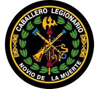 Parche Caballero Legionario Novio de la muerte. Redondo 7,6 cm diámetro Tela Impresa sublimado Borde Hilo Negro y tela de gancho Macho Trasero - 1 Unidad