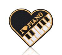 Parche con forma de corazón de piano, 2.7 x 2.4 pulgadas, parche moral para planchar o coser para bolsa de instrumentos, cuaderno de música, chaqueta vaquera, mochila, bonita insignia musical para