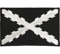 Parche con la bandera del aspa de borgoña en blanco y negro. De la cruz de san andres. Parche con adhesivo de gancho y bucle del aspa. Bandera imperial española. 8x5cm. España.