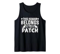 Parche con Nombre de Perro Personalizable para Regalo con Texto en inglés This Human Belongs Camiseta sin Mangas