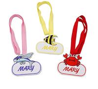 Parche de bordado de caballito de mar de pescado y Cangrejo de dibujos animados personalizados con colgante de bordado anti - pérdida con nombre personalizado y texto