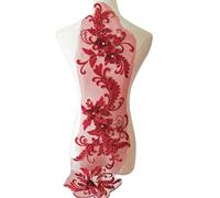 Parche de Bordado de Cuentas de Flores, Apliques de Flores de Flor, Parche de Bordado de Encaje para Vestido de Novia Nupcial (Rojo)