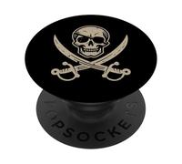 Parche de Calavera Pirata, Espadas Cruzadas, Vintage, Hombres, Mujeres y niños PopSockets PopGrip Adhesivo