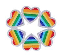 Parche de Corazón de Arcoíris, 6 Uds. Parche de Algodón con Forma de Corazón de Arcoíris para Costura, Bordado, Reparación de Ropa(Borde Blanco)