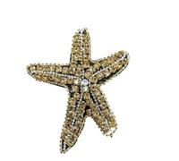 Parche de cuentas hecho a mano 2 piezas con forma estrella mar y diamantes colores, apliques gran tamaño lunares, accesorios ropa, pegatinas parche joyería DIY(Golden)