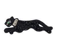 Parche de diamantes de imitación para emblema de motociclista, cuentas decorativas, pantera negra, leopardo rugiente, aplique de cuentas de motociclista, leopardo dorado y plateado (negro)