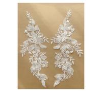 Parche de Encaje Bordado con Flores Apliques de encaje bordados for vestido novia, parches malla for coser en el cuello, decoración DIY, blanco roto