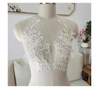 Parche de Encaje Bordado con Flores Pegatina de bordado flores for decoración DIY, aplique tela encaje, blanco roto, for falda y dobladillo, hecha a mano, 15 x 37 cm, 1 par