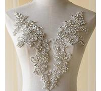 Parche de encaje con diamantes de imitación brillantes y cuentas pesadas con diseño de diamantes de imitación, para costura en vestido de novia, vestido de fiesta (1 par)