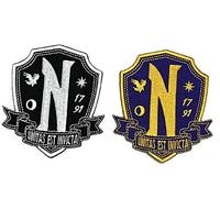Parche de la Academia Nevermore para disfraz de miércoles de Halloween, parche termoadhesivo, color dorado y blanco (parches dorados y blancos)