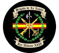 Parche de la Brigada de la Legión Rey Alfonso XIII. Redondo 7,6 cm diámetro Tela Impresa sublimado Borde Hilo Negro y tela de gancho Macho Trasero - 1 Unidad