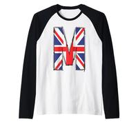Parche de Letra M de la Bandera del Reino Unido, diseño gráfico Camiseta Manga Raglan