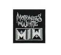 Parche de metal blanco con texto en inglés "Motionless in White", accesorio de parche bordado para planchar