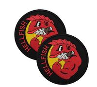 Parche de moral militar Hellfish, diseño bordado redondo, negro y rojo, 8 cm de diámetro, cierres de gancho con bucle, paquete de 2
