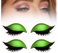 Parche de pestañas de sombra de ojos perezosa, sombra de ojos reutilizable 2 en 1 y pegatina de pestañas postizas, plantillas de maquillaje coloridas para todas las formas de ojos (Verde)
