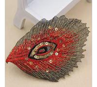 Parche de plumas de pavo real para coser en la ropa, parches coloridos bordados finos para abrigos, sombreros, insignias decorativas, calcomanías de rayas, rojo, paquete de 10