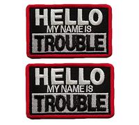 Parche de repuesto para Hello My Name is Trouble Morale Parche bordado táctico Moral Applique Fastener Hook & Loop Emblem Patch 2 piezas (Hello My Name is Trouble)