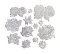 Parche de tela floral bordado Apliques de tela con flores blancas, pegatinas for ropa, parches termoadhesivos, bordados florales, for planchar, suministros costura for(1Set-14PCS)