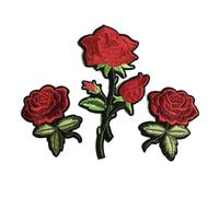 Parche de tela floral bordado Conjunto de parches bordados tela con flores rosa for ropa, pegatinas for bolsas, coser o planchar, accesorios costura for(3pcs Flower C)