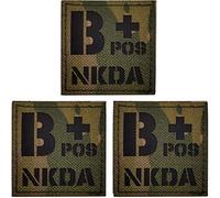 Parche de tipo sangre positivo, A POS B+ NKDA infrarrojos IR parches médicos reflectantes, cierre de gancho y bucle - 1.97 x 1.97 pulgadas(verde militar)