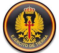 Parche del Ejército de Tierra negro. Redondo 7,6 cm diámetro Tela Impresa sublimado Borde Hilo Negro y tela de gancho Macho Trasero - 1 Unidad