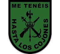 Parche Me tenéis hasta los cojones, verde con escudo de la Legión. Forma Escudo 7 x 5,5 cm Tela Impresa Borde Hilo Negro y tela de gancho Macho Trasero - 1 Unidad
