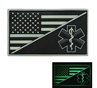 Parche Médico Bandera Americana PVC EMS compatible con Velcro Parche Médico para Mochilas Parche Paramedic Táctico Médico EMT Parche Cruz Médica (Negro y Blanco Brilla en la Oscuridad)