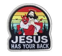 Parche moral "Jesús Has Your Back" - Divertido parche de Jesús & Diablo - Insignia táctica bordada para mochila, chaleco y airsoft - Divertido emblema cristiano