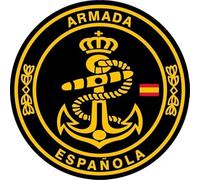 Parche negro de Armada Española amarillo Redondo 7,6 cm diámetro Tela Impresa sublimado Borde Hilo Negro y tela de gancho Macho Trasero - 1 Unidad