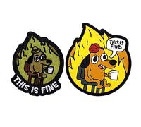 Parche para Perro This is Fine, 2 Piezas Divertido Parches Bordados Goma de PVC Parche de Moral Meme con Cierre de Gancho y Bucle para Mochilas Arneses para Perros Chalecos Chaquetas Sombreros