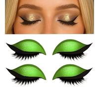 Parche para pestañas de sombra de ojos perezoso, 3 en 1 con purpurina y delineador de ojos, reutilizables, 2 pares, verde, para bodas, fiestas y disfraces