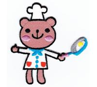 Parche para planchar o coser, diseño de oso con sartén, color azul, 8,2 x 8,5 cm