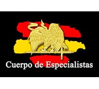 Parche rectangular del cuerpo de especialistas español, de 7,6 x 5,08 cm, de tela de poliéster sublimada con borde bordado con hilo negro, con tela de gancho trasera